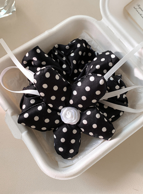 复古黑色波点花朵大肠发圈女高级感小众新款头饰发绳扎头发丸子头