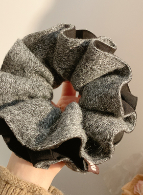 法式气质灰色针织双层大肠发圈女复古小众发饰头绳扎头发丸子头