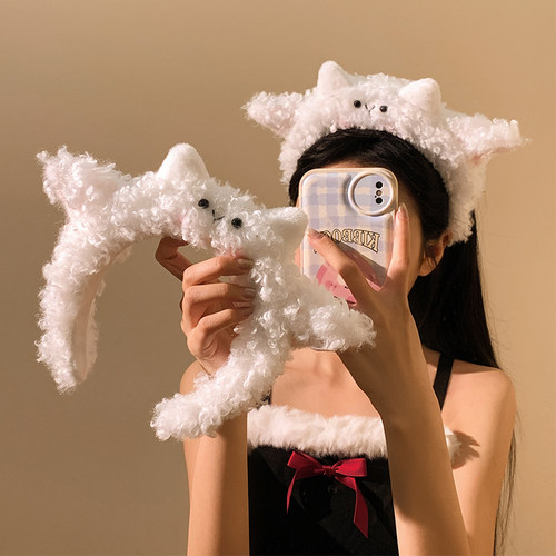 可爱卡通白色小羊毛绒发箍女