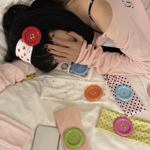 y2k彩色波点爱心纽扣针织束发带