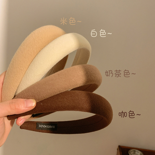 秋冬白色复古宽边海绵发箍女高颅顶韩国ins显脸小洗脸厚发卡头箍