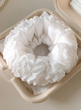 慵懒风奶油白褶皱大肠发圈女高级感法式简约头花发绳头饰扎头发