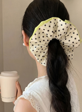 韩系黄色波点大肠发圈女高级感扎头发丸子头气质慵懒风发饰头绳