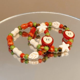 可爱红色苹果星星陶瓷串珠手链女高级感小众设计手串精致百搭配饰