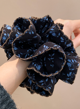 慵懒风黑色碎花韩系双层大肠发圈女气质复古头饰扎头发丸子头发绳