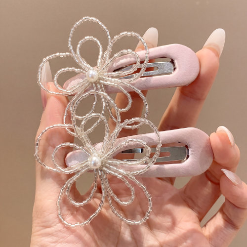 韩系甜美花朵粉色发夹边夹