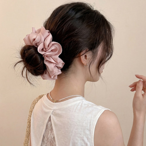 法式粉色花瓣大肠发圈女高级感