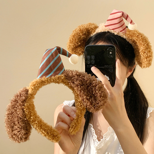 可爱帽子毛绒小狗耳朵发箍女卡通发饰洗脸敷面膜拍照头箍游乐园
