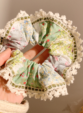 韩系芭蕾风碎花蕾丝边绿色大肠发圈女田园风扎头发头绳高级感发绳