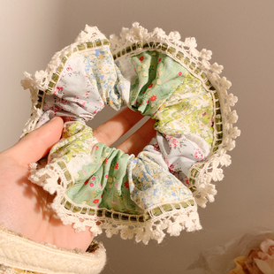 韩系芭蕾风碎花蕾丝边绿色大肠发圈女田园风扎头发头绳高级感发绳