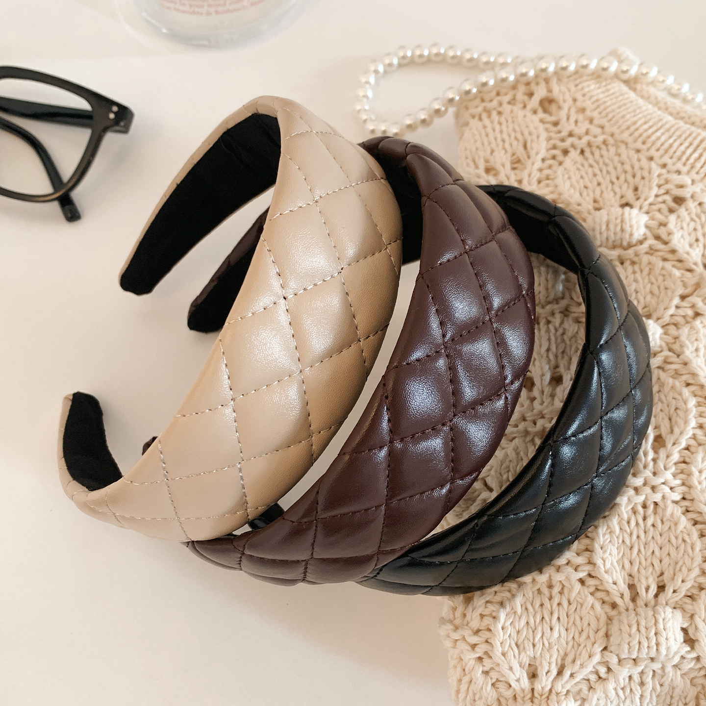 美拉德格子皮质宽边发箍