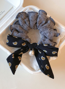 灰色毛线蝴蝶结腰果花大肠发圈女复古高级感针织发绳头饰扎头发