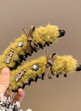 韩系绿色毛绒Kitty猫香蕉扭扭夹女高级感后脑勺发夹马尾竖夹头饰