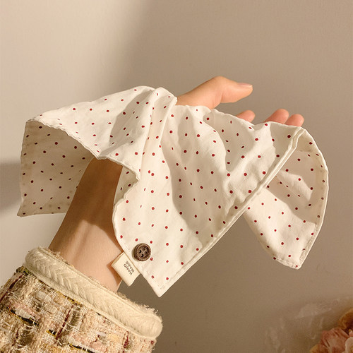 韩系温柔波点白色方巾大肠发圈女慵懒风百搭头饰超大方形发绳新款