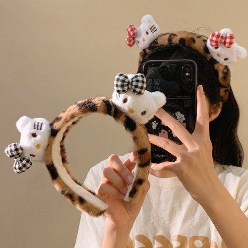 甜酷豹纹蝴蝶结Kitty毛绒发箍