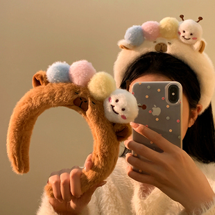 可爱毛毛虫毛绒发箍女款 洗脸化妆专用卡通头箍不勒头秋冬发卡发饰