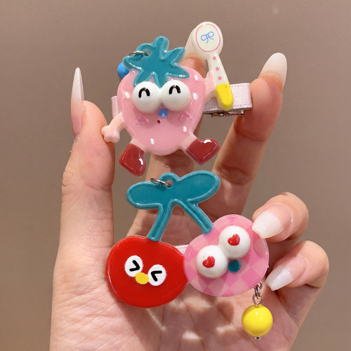 小众设计粉色草莓樱桃发夹