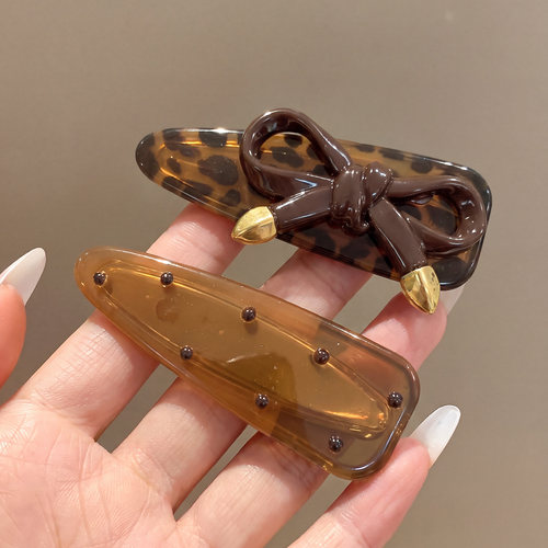 高级感咖色豹纹蝴蝶结发夹