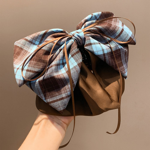 可露丽风格子蝴蝶结马尾抓夹