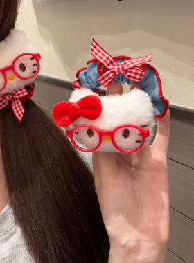 可爱眼镜Kitty蓝色牛仔小肠发圈女简约扎头发头绳慵懒风卡通发饰