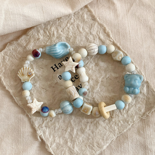 岛屿假日可爱星星贝壳串珠手链女孩海边度假风多巴胺小众设计手饰