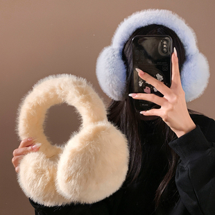 奶黄色毛茸茸耳罩女冬季可爱百搭保暖毛绒防寒防风骑行护耳包耳暖