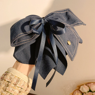 韩系气质蓝色牛仔蝴蝶结马尾抓夹女高级感韩系头饰后脑勺盘发发夹