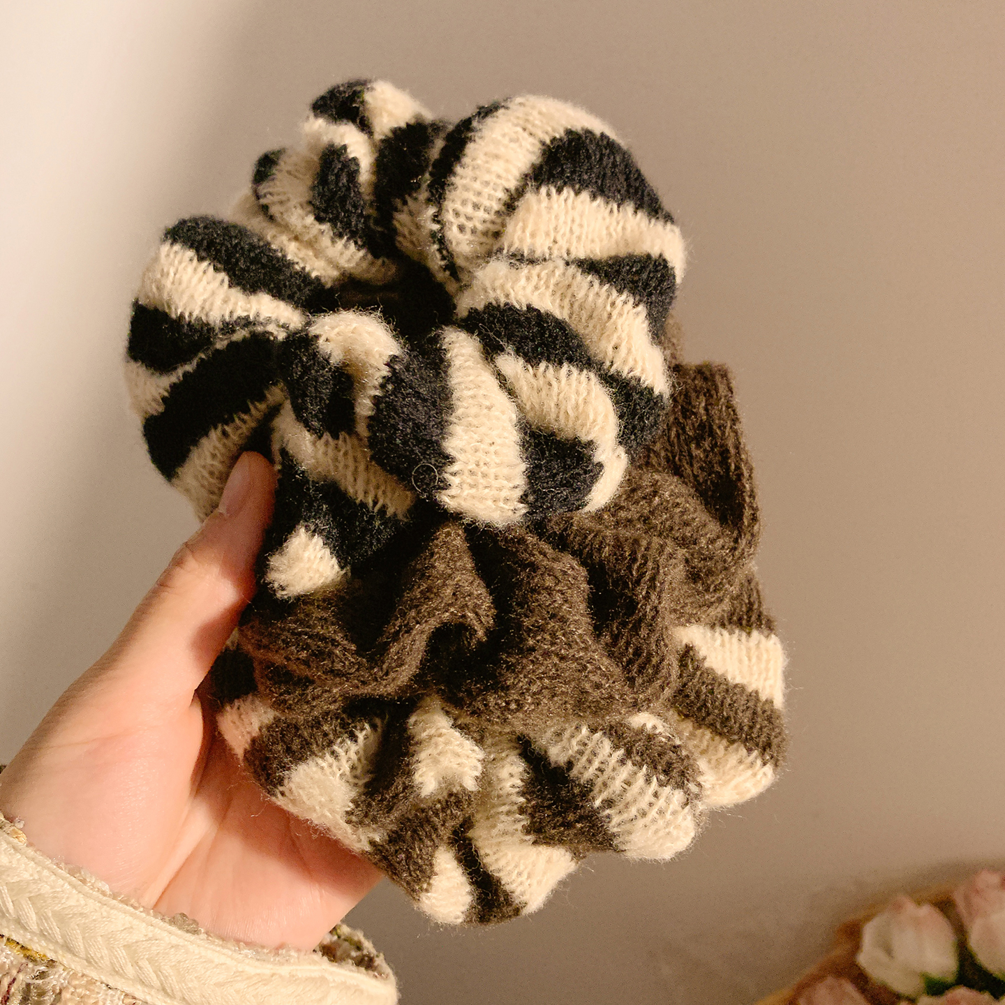 百搭复古条纹毛线针织大肠发圈