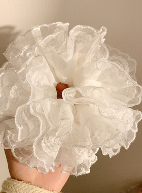 晨雾花涧~少女心白色蕾丝双层大肠发圈女百搭高级感发饰大号发绳