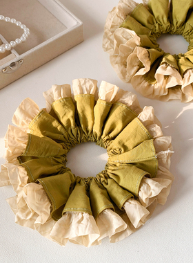 小众复古绿色花边大肠发圈女高级感气质头饰发绳扎头发超大新款