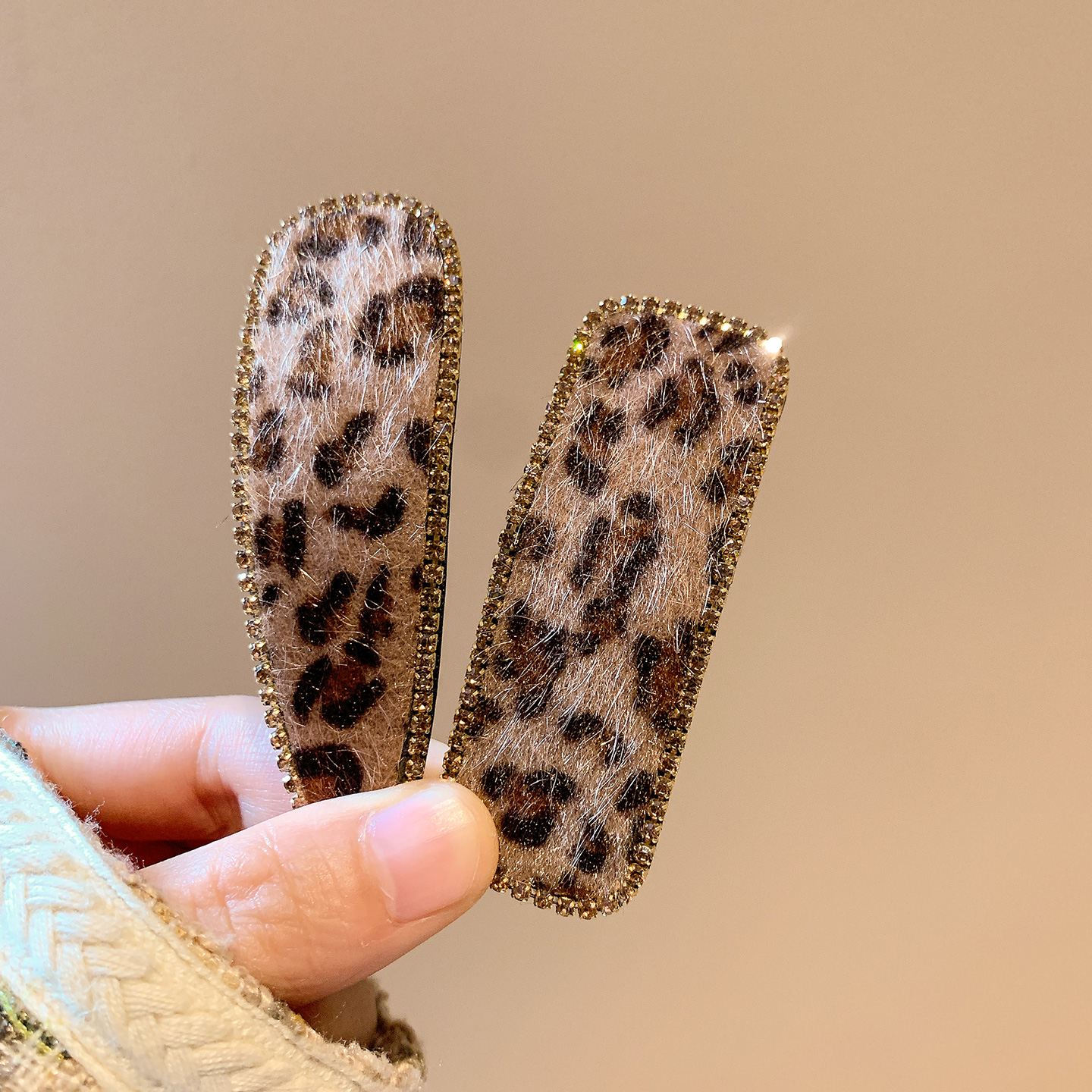 韩版气质咖色豹纹发夹边夹侧边