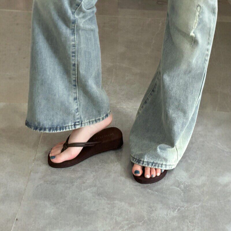 厚底人字拖女外穿夏沙滩鞋厚底增高夹脚拖鞋夹趾拖鞋海边防滑绝美