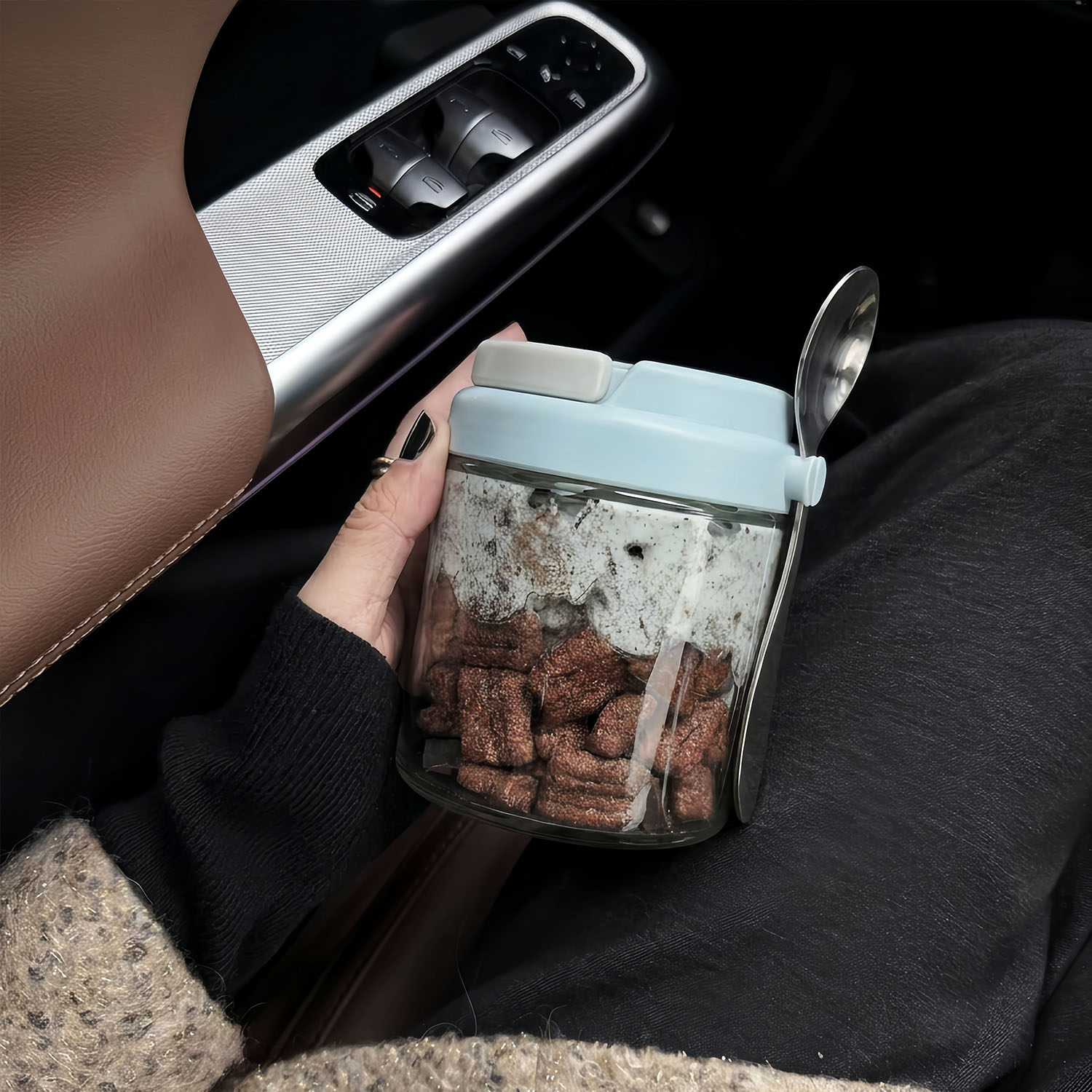 隔夜燕麦杯早餐碗酸奶水果牛奶豆浆杯奶昔杯外带玻璃手提袋勺可携