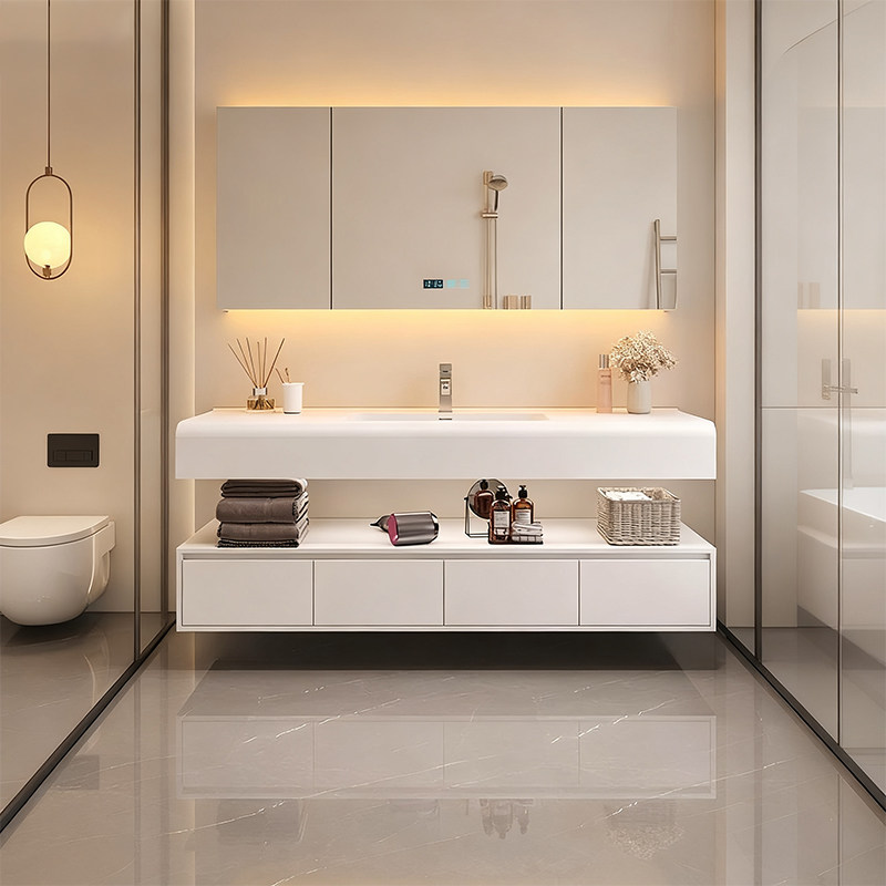 陶谷 奶油风浴室柜绮美石一体盆现代简约卫生间洗手洗漱台20023白,家装主材,浴室柜组合,淘宝优惠券,粉丝福利购,淘宝优惠卷