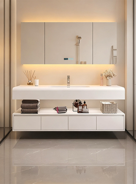 陶谷 奶油风浴室柜可丽耐一体盆现代简约卫生间洗手洗漱台20023白