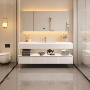陶谷 奶油风浴室柜可丽耐一体盆现代简约卫生间洗手洗漱台20023白