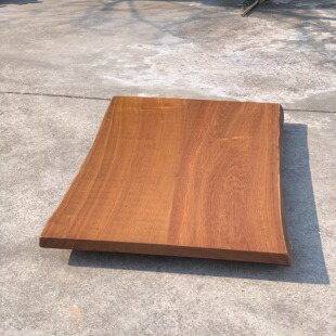 缅甸瓦城老柚木自然边双拼花纹大板中古风餐桌板书桌板茶几茶桌板