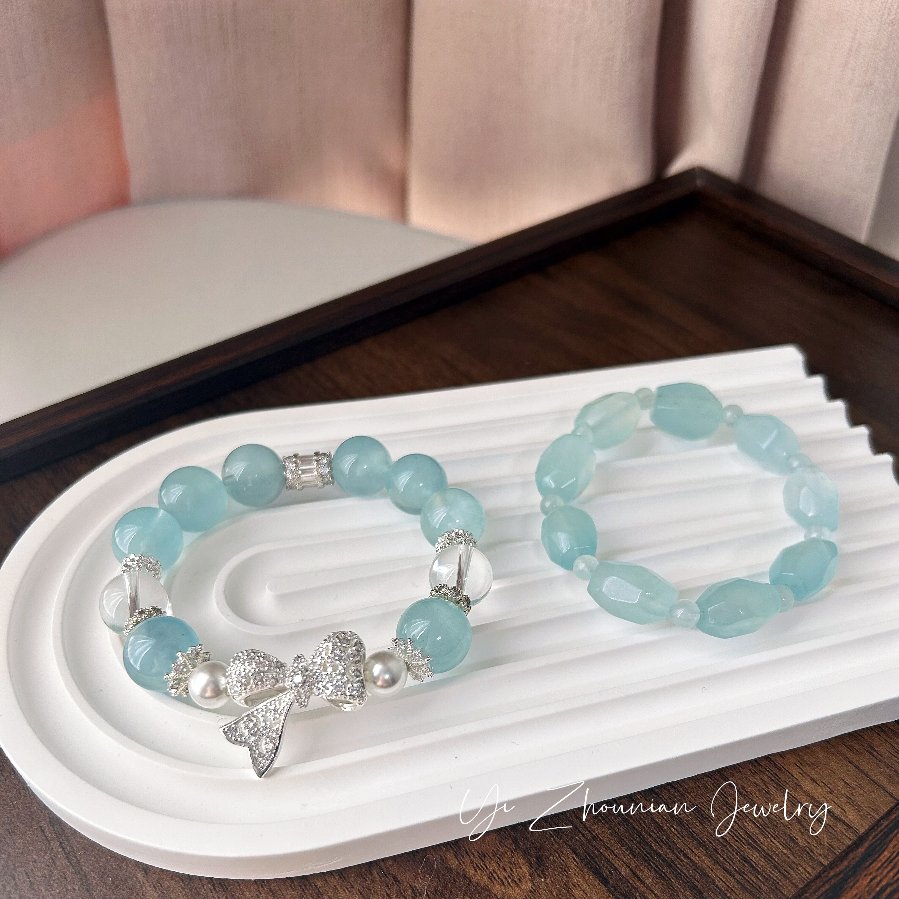 海盐气泡原创设计天然海蓝宝蝴蝶结手串手链女款小众高级感女生