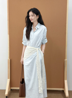 浅蓝色衬衫连衣裙女2026夏收腰显瘦气质长款宽松休闲衬衣裙