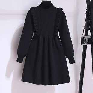 女童春装连衣裙2025新款长袖针织衫洋气女孩纯色保暖瘦身妮子卫衣