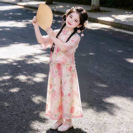 女童夏装汉服套装2026新款中国风唐装中大儿童女孩新中式古装短袖