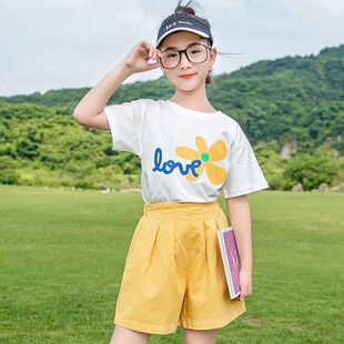 夏季女童时尚套装韩版短袖短裤两件套中大童洋气潮衣学生班服穿搭