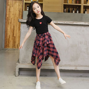 韩版 女童夏季 2024新款 裙子两件套 套装 中大童休闲T恤裙子女孩短袖
