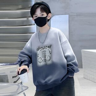 男童长袖T恤2026新款学生春装运动衣服春秋季男孩上衣中大童卫衣
