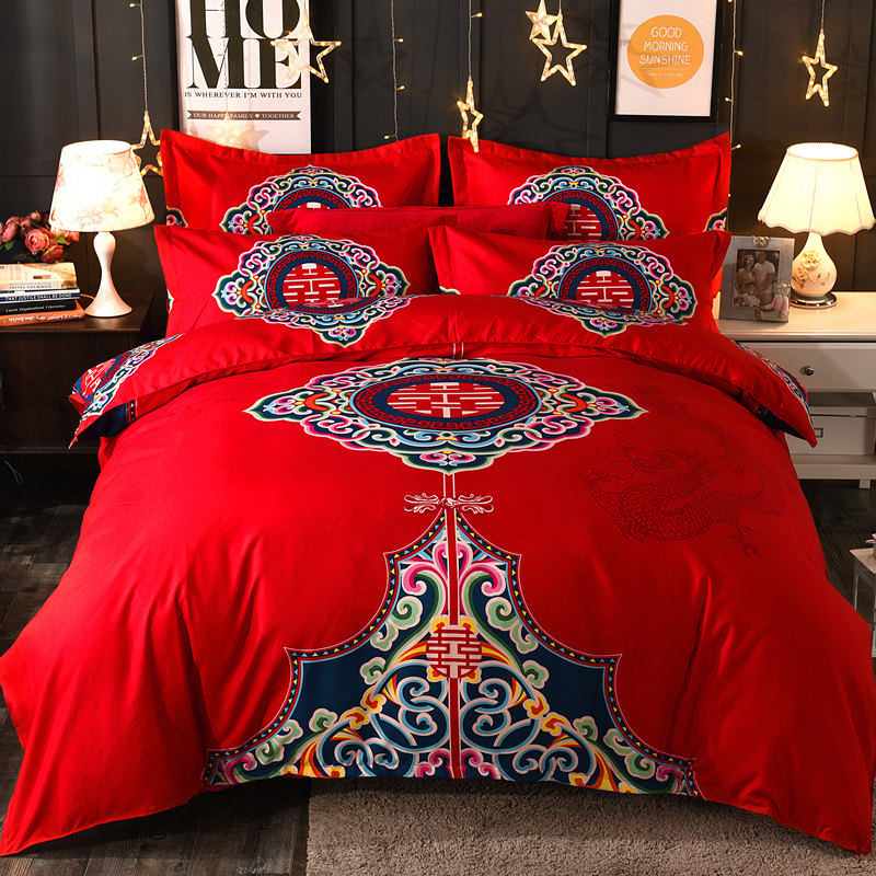 bright red Double Happiness Quilt cover marry Four piece suit Cotton pure cotton 1.8m2.0 Result Dragon Phoenix beddingin the Bedclothes , Bedding Sets, Wedding Bedding Sets category - from Buy2taobao.com to provide professional Taobao agent buy service