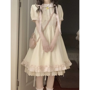 甜美白色娃娃领洋装 小个子收腰公主蓬蓬蛋糕短裙 子女夏季 泡泡袖