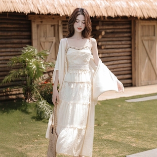 吊带连衣裙海边度假沙滩长裙夏日绝美小裙子仙 超好看独特漂亮法式