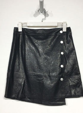潮系列 D90063 时尚pu皮短裙品牌女装折扣颦