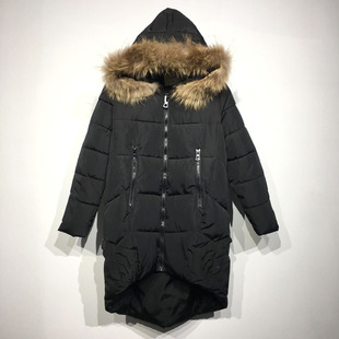 艾O系列 D96684 时尚长款真毛领羽绒服品牌女装折扣颦