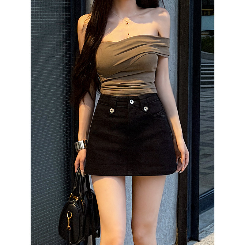 郑小亮黑色牛仔短裙女2026年夏季薄款高腰遮胯显瘦A字包臀半身裙